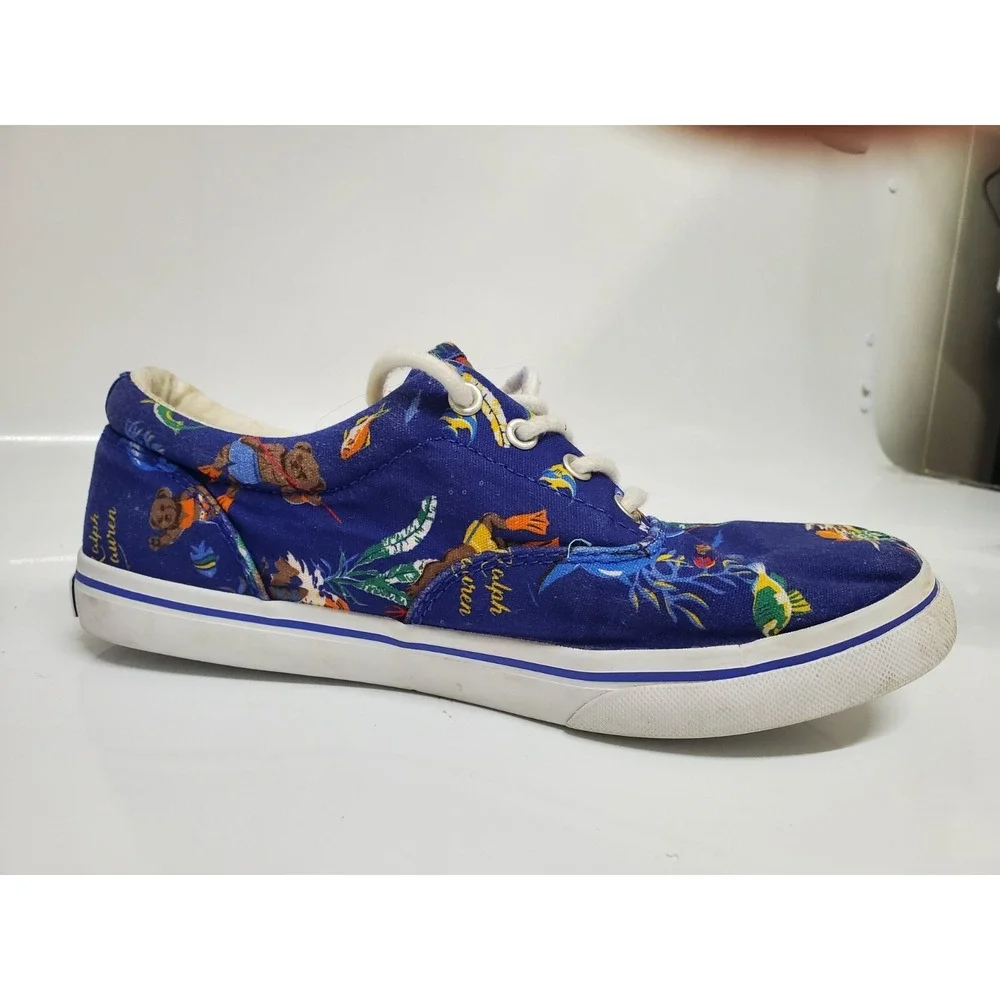 Polo Ralph Lauren Kids Keaton Sneakers Blue Ocean Graphic Bearwiian Boys Sz 5